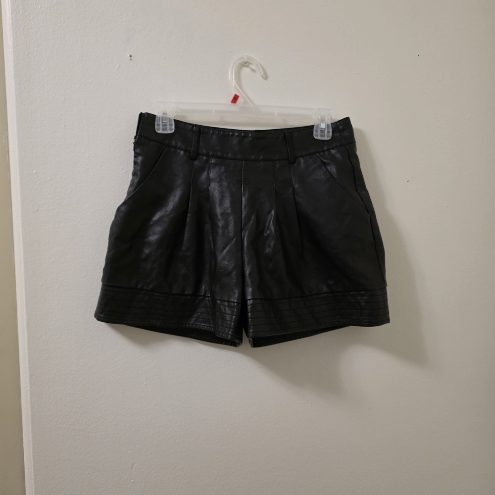 High Waist Black Leather Women's Shorts